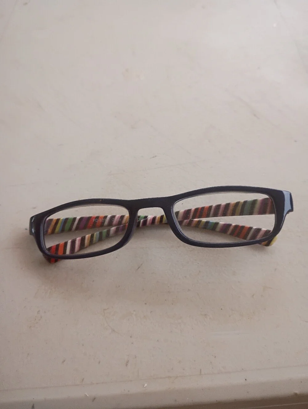 Rectangular Black Frames with Multicolor Striped Temples